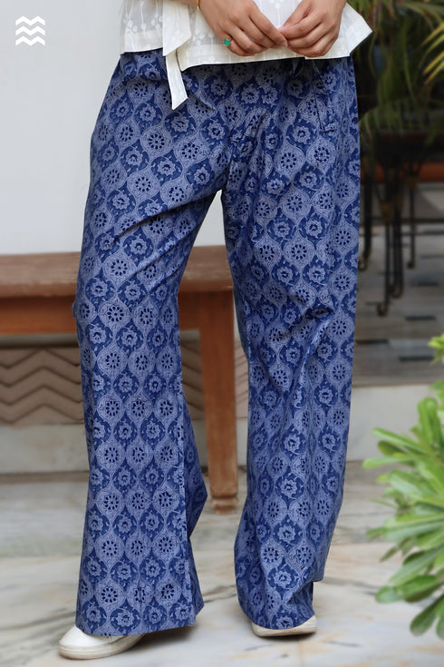 Cotton Chambray Flared Pant in Block Print