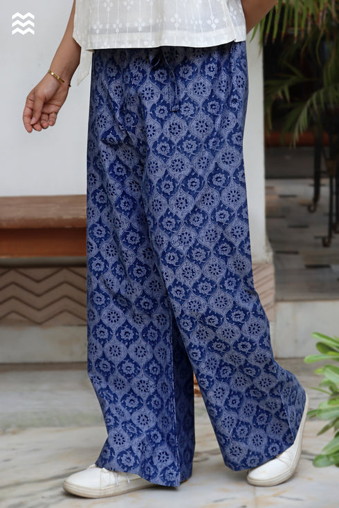 Cotton Chambray Flared Pant in Block Print
