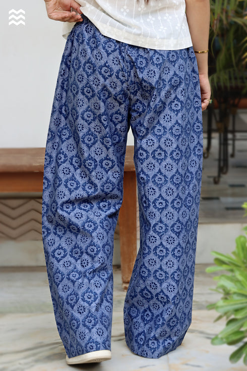 Cotton Chambray Flared Pant in Block Print