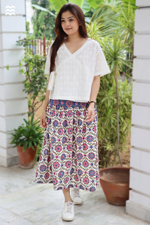Slub Cotton Tilly Skirt in Floral Block Print