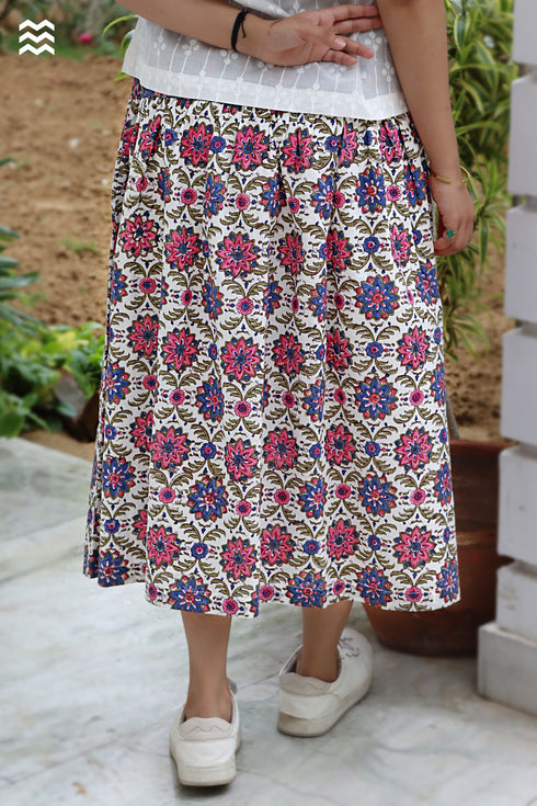 Slub Cotton Tilly Skirt in Floral Block Print