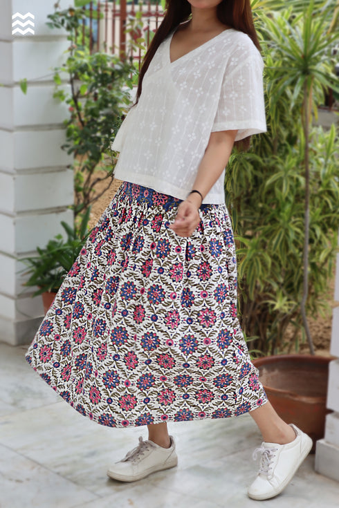 Slub Cotton Tilly Skirt in Floral Block Print