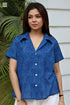 Slub Cotton Cobalt Blue Hand Block Printed Top
