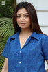 Slub Cotton Cobalt Blue Hand Block Printed Top