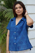 Slub Cotton Cobalt Blue Hand Block Printed Top
