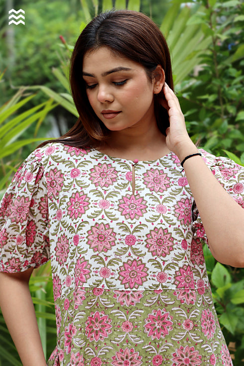 Mul Mul Cotton Prairie Dress in Floral Block Print