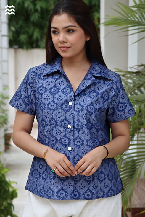 Cotton Chambray SURFER Shirt in Block Print