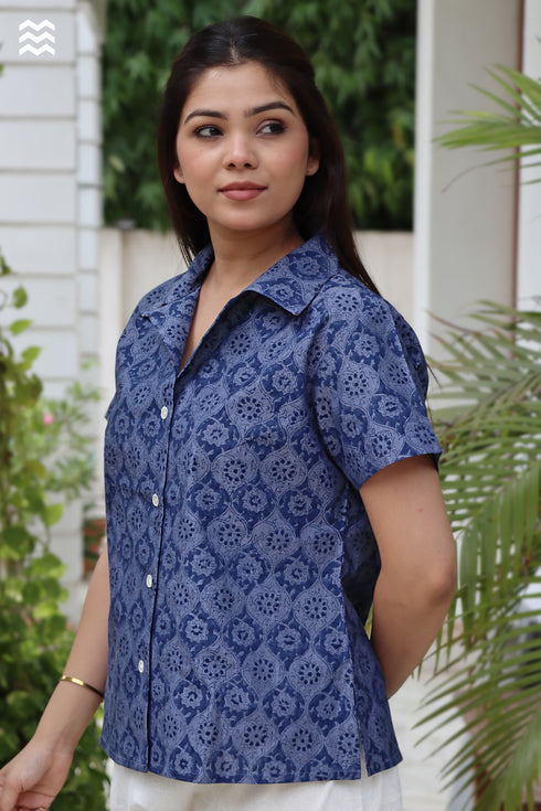 Cotton Chambray SURFER Shirt in Block Print
