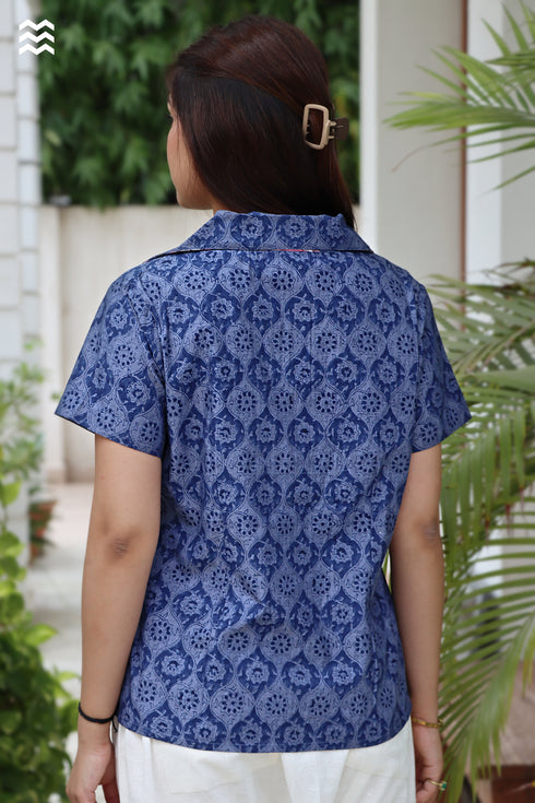 Cotton Chambray SURFER Shirt in Block Print