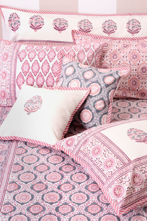 20s Cotton Bed Cover in Floral Block Print