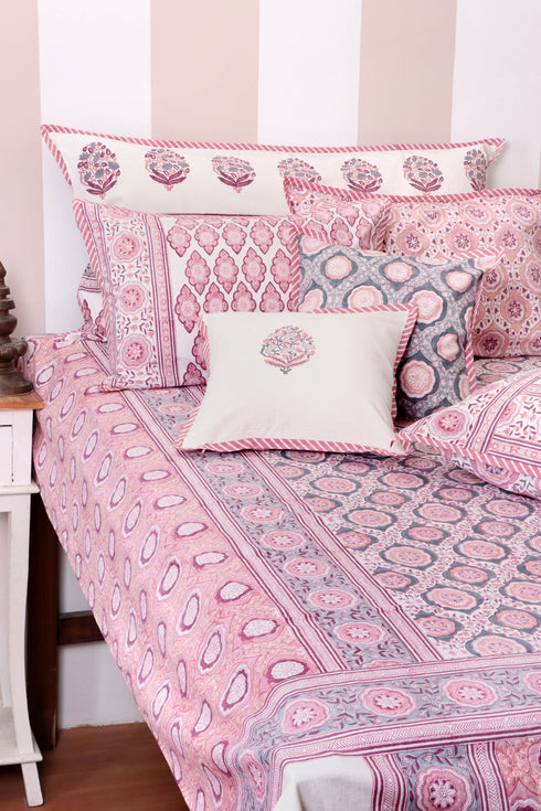 20s Cotton KING SIZE Bed Cover In Floral Block Print