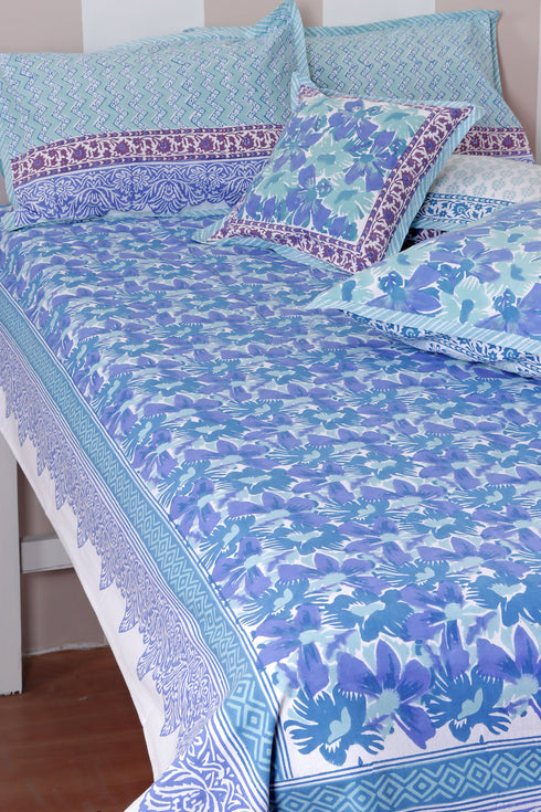 20s Cotton Bed Cover In Floral BlockPrint