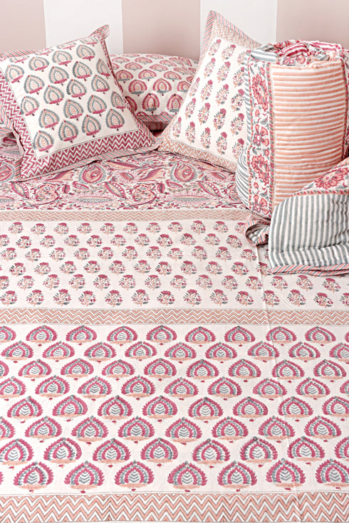 20s Cotton Bed Cover in Floral Block Print