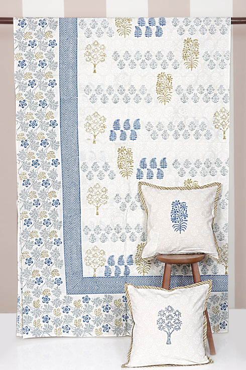 20s Cotton Bed Cover in Floral Block Print