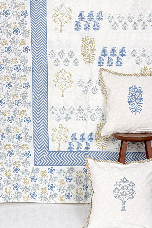 20s Cotton Bed Cover in Floral Block Print
