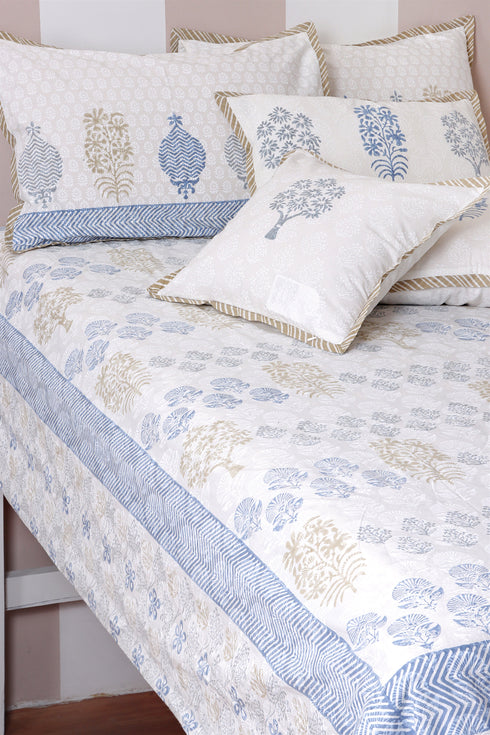 20s Cotton KING SIZE Bed Cover in Floral Block Print