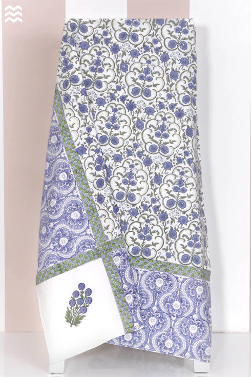 20s Cotton KING SIZE Bed Cover in Floral Block Print