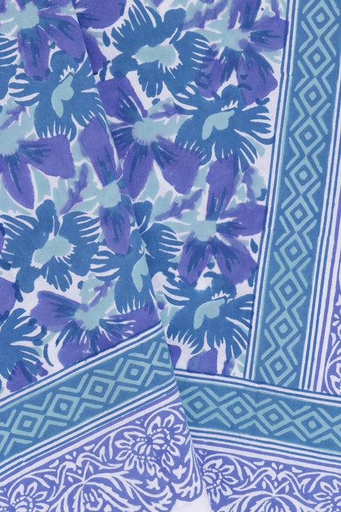 20s Cotton KING SIZE Bed Cover In Floral BlockPrint