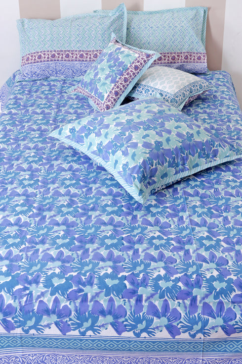 20s Cotton KING SIZE Bed Cover In Floral BlockPrint