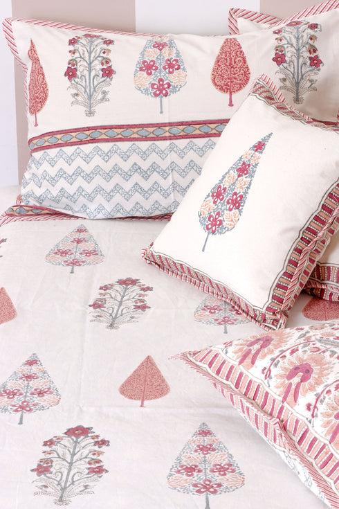 20s Cotton Cushion Cover in Block Print with Piping