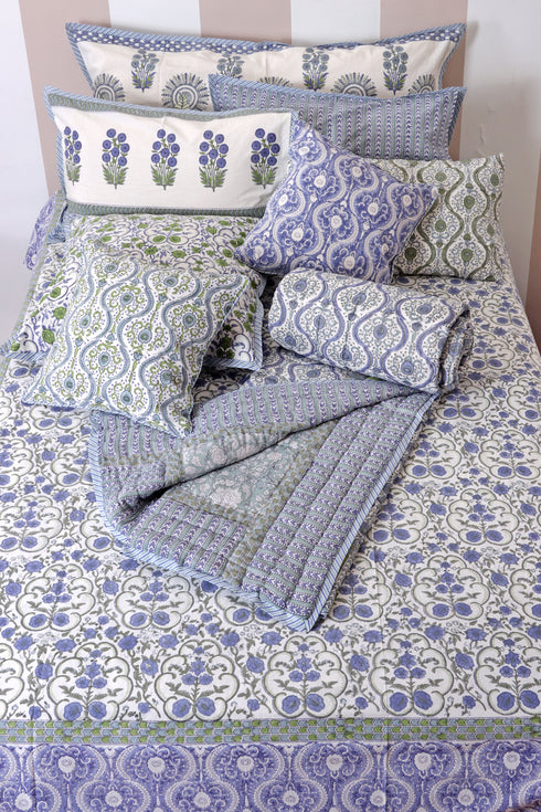 20s Cotton Cushion Cover in Floral Block Print