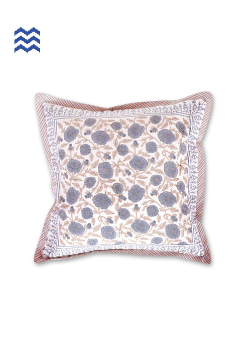 20s Cotton Cushion Cover in Block Print with Piping