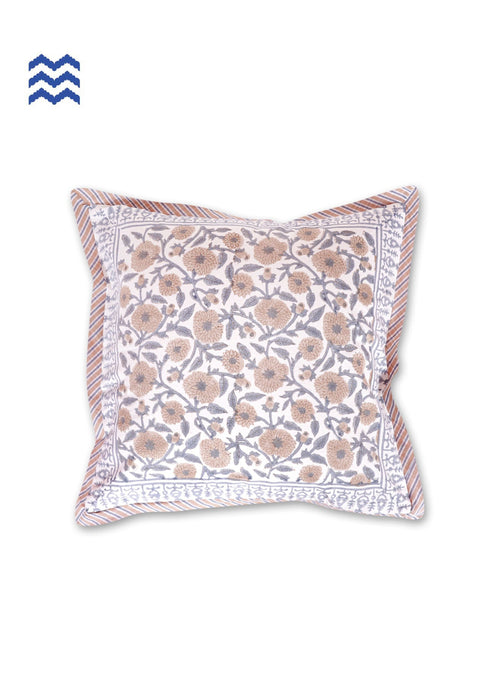 20s Cotton Cushion Cover in Block Print with Piping