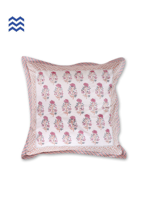 20s Cotton Cushion Cover in Block Print with Piping