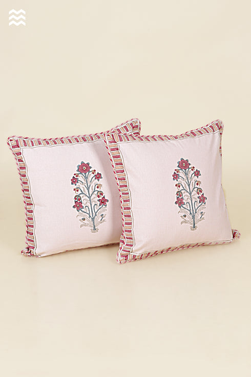 20s Cotton Cushion Cover in Floral Block Print