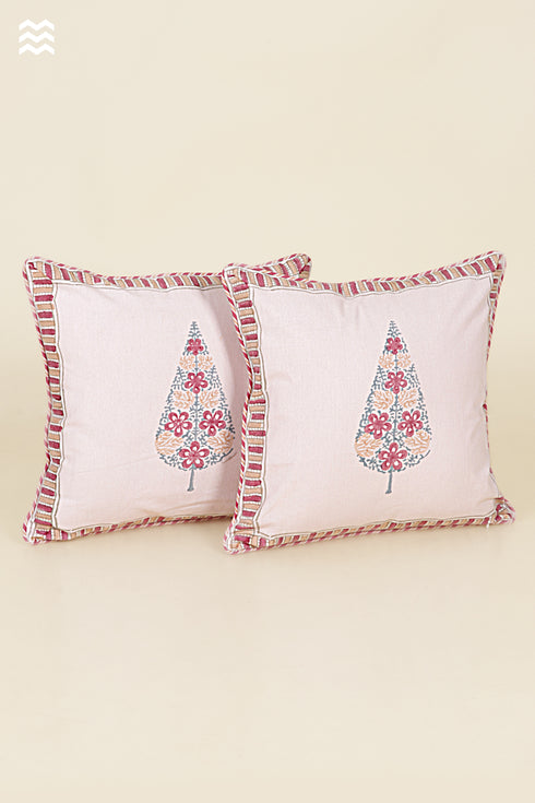 20s Cotton Cushion Cover in Floral Block Print