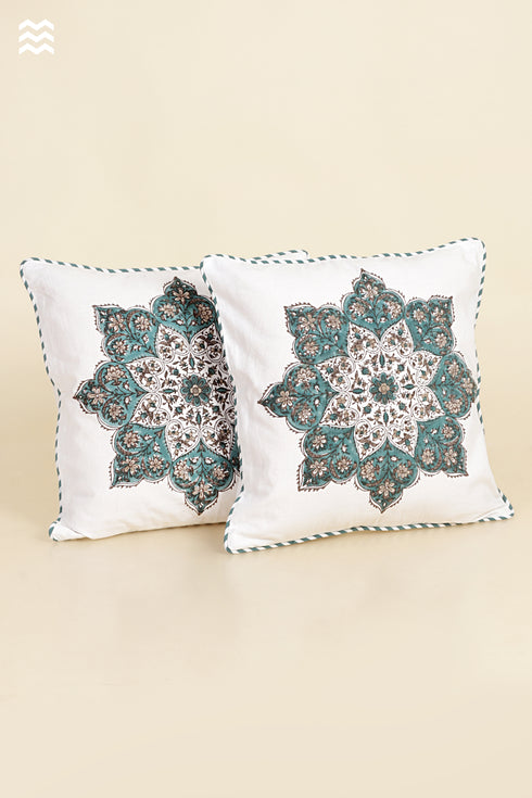 20s Cotton Cushion Cover in Floral Block Print