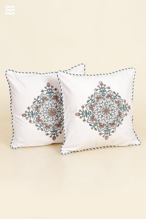 20s Cotton Cushion Cover in Floral Block Print