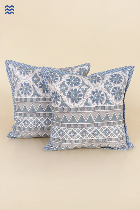 20s Cotton Cushion Cover in Floral Block Print