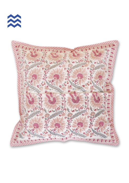20s Cotton Cushion Cover in Block Print with Piping