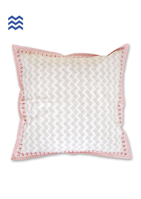 20s Cotton Cushion Cover in Block Print with Piping