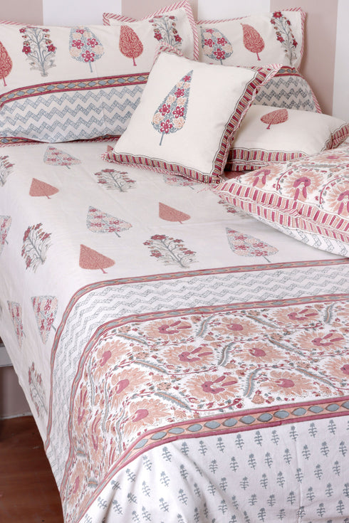 20s Cotton Cushion Cover in Block Print with Piping