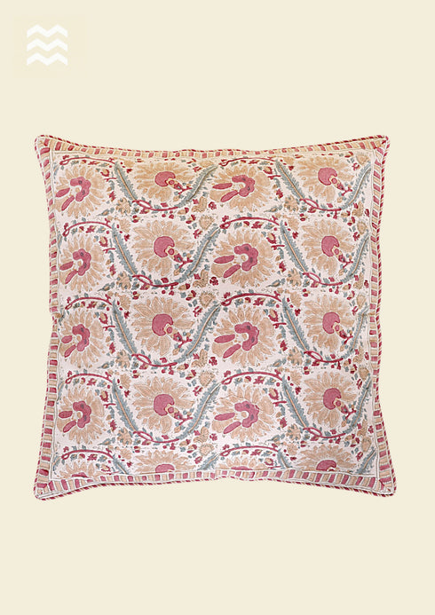 20s Cotton Cushion Cover in Floral Block Print