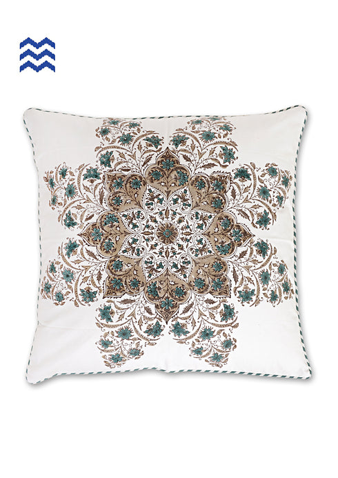 20s Cotton Cushion Cover in Floral Block Print