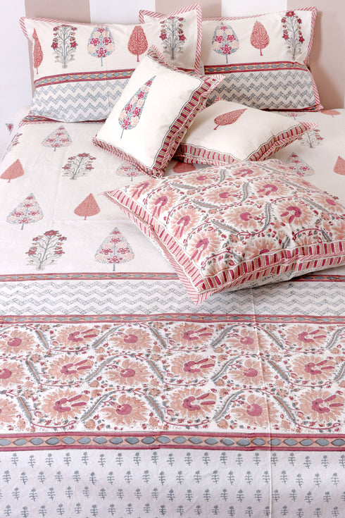 40s Cotton Pillow Cover in Block Print