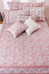 20s Cotton Cushion Cover In Carnelian Pink And Powder Blue Floral Block Print