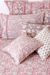 20s Cotton Cushion Cover In Carnelian Pink And Powder Blue Floral Block Print