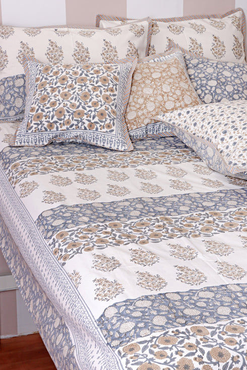 40s Cotton Pillow Cover in Block Print