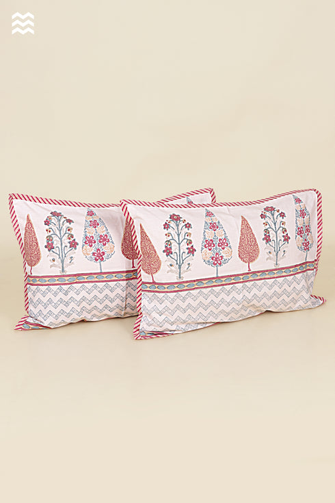 40s Cotton Pillow Cover in Floral Block Print