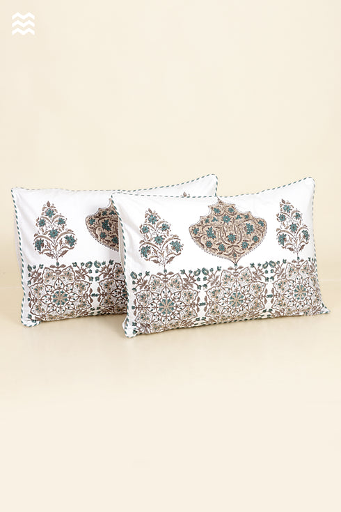 40s Cotton Pillow Cover in Floral Block Print