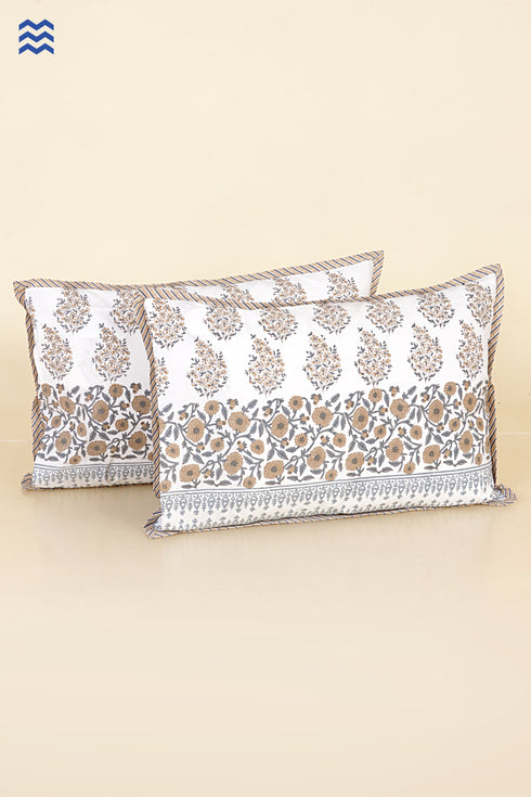 40s Cotton Pillow Cover in Block Print