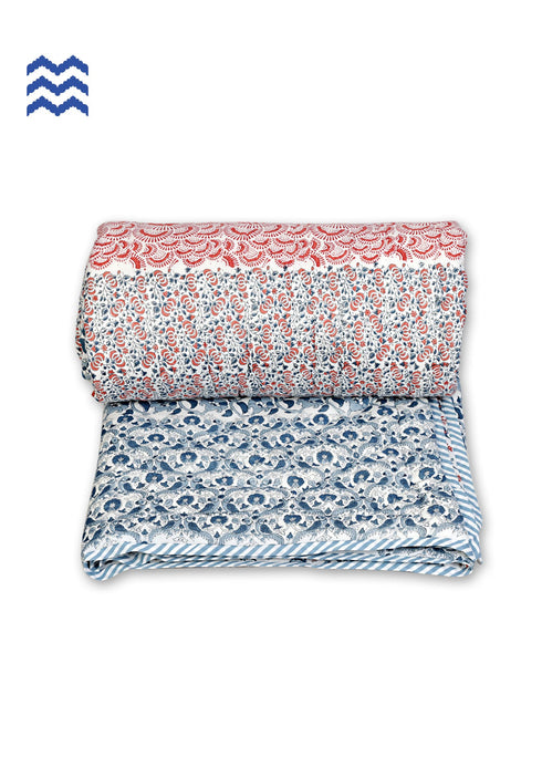 Mulmul Cotton Quilt In Graphic Block Print
