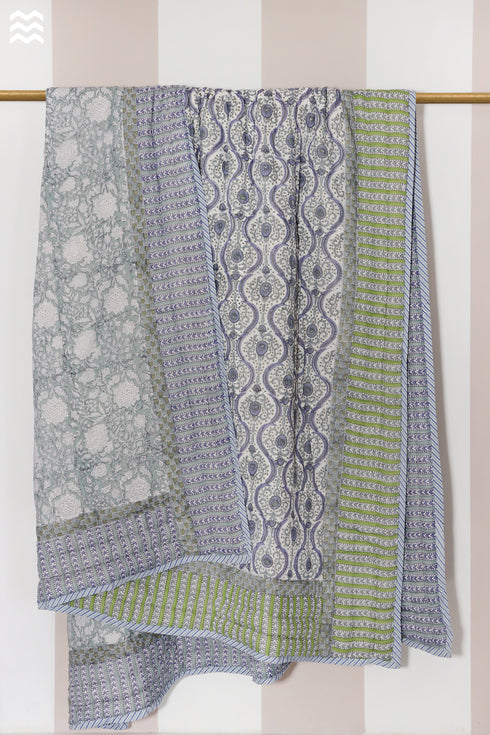 Mulmul Cotton Quilt In Floral Block Print