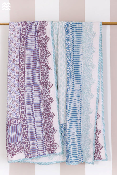 Mulmul Cotton Quilt In Floral BlockPrint