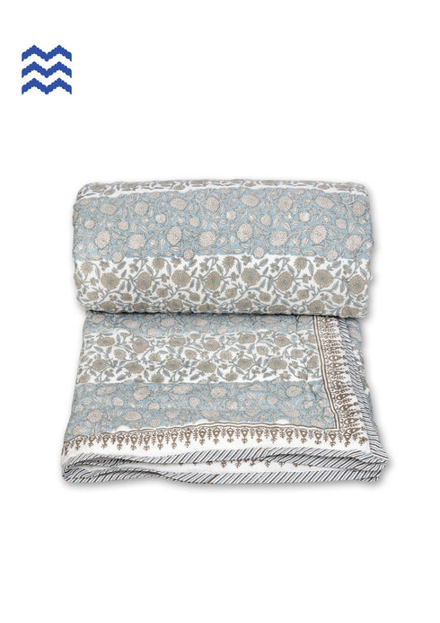 Mulmul Cotton Quilt in Floral Block Print