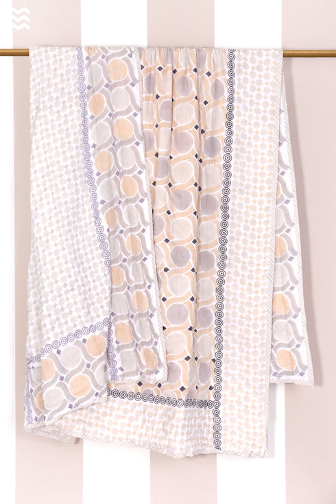 Mulmul Cotton Quilt In Graphic Block Print